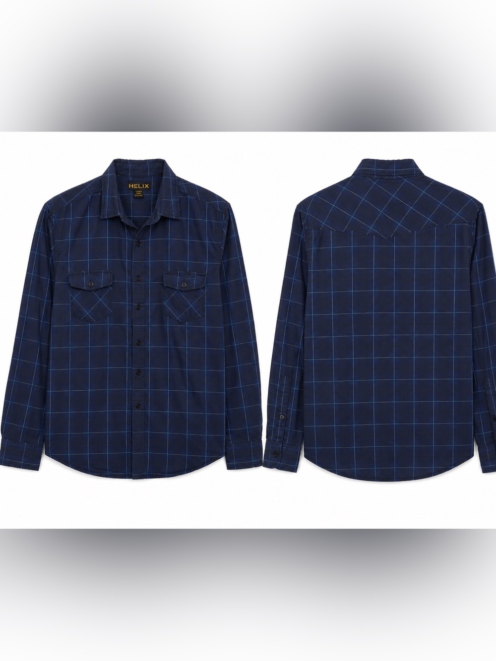 Helix Men’s Navy Blue Plaid Windowpane Button-Down Shirt